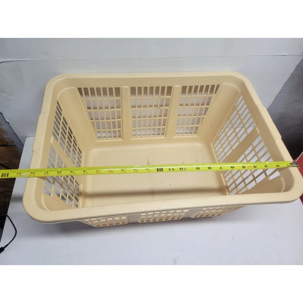 Vintage Cream Plastic Laundry Basket Rectangular Ventilated Storage Bin 23x17x10